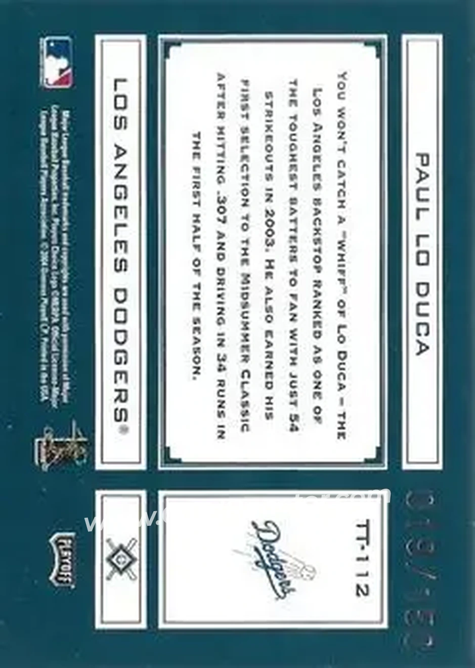 2004 Playoff Absolute Memorabilia - Tools of the Trade Green #TT-112 - Paul Lo Duca - Los Angeles Dodgers - Back