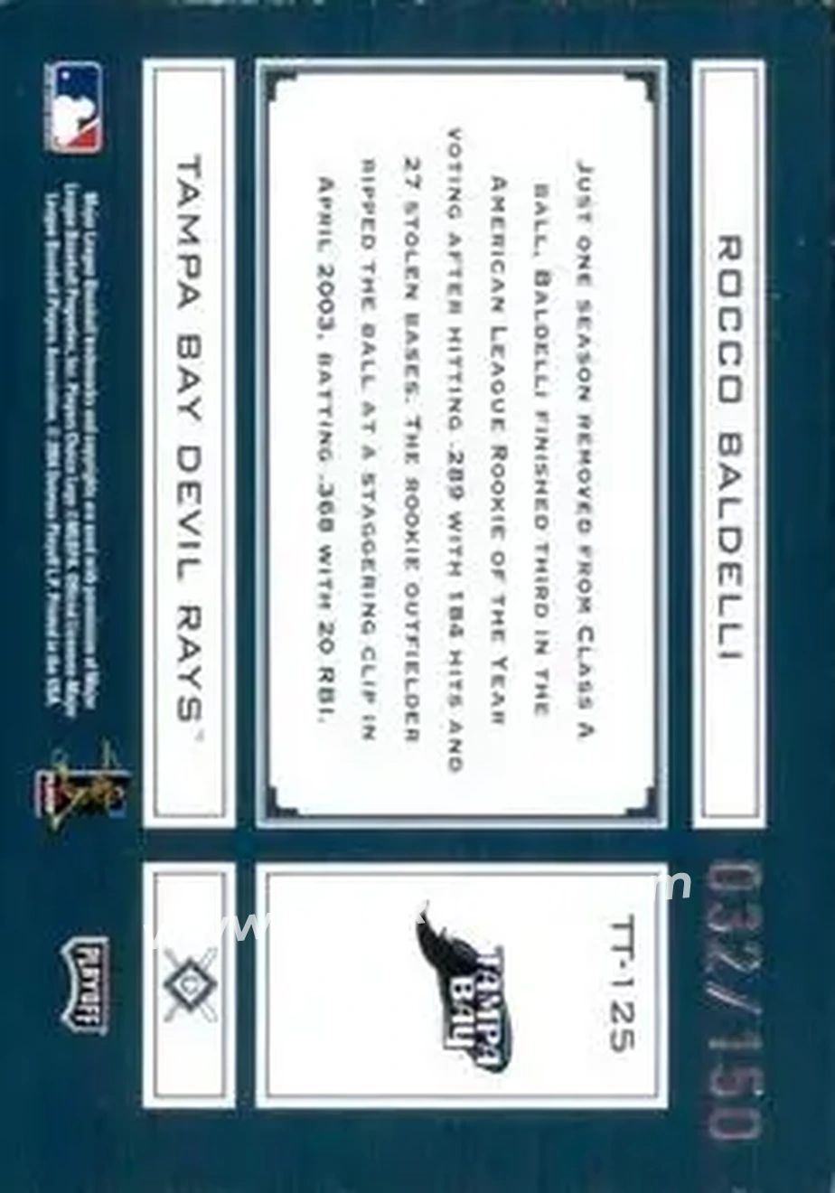 2004 Playoff Absolute Memorabilia - Tools of the Trade Green #TT-125 - Rocco Baldelli - Tampa Bay Devil Rays - Back