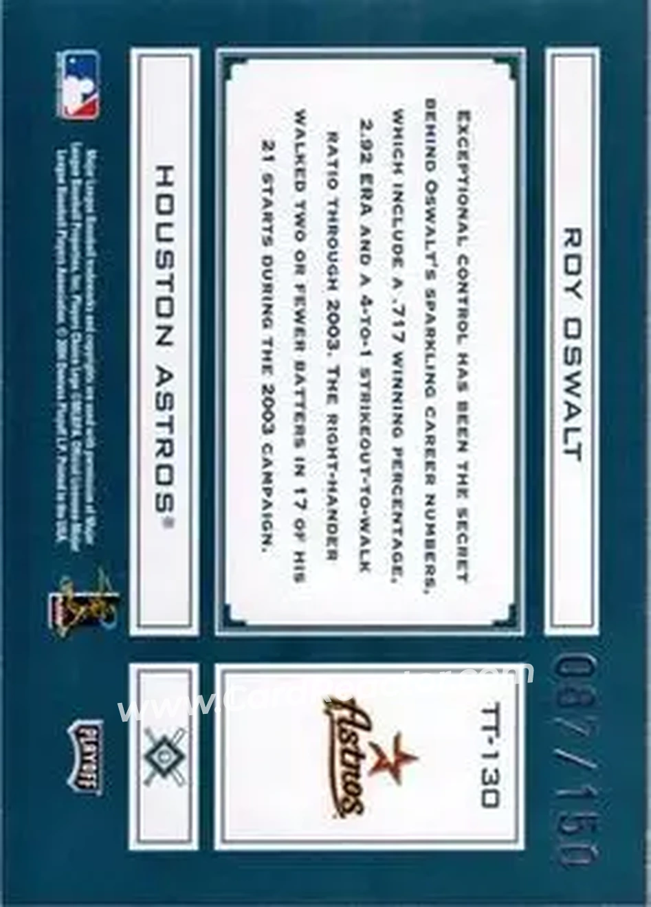 2004 Playoff Absolute Memorabilia - Tools of the Trade Green #TT-130 - Roy Oswalt - Houston Astros - Back