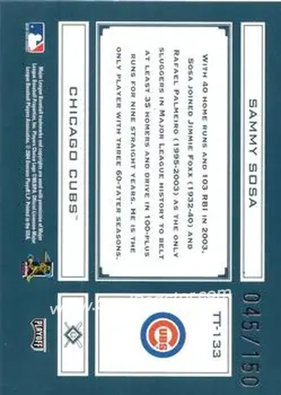 2004 Playoff Absolute Memorabilia - Tools of the Trade Green #TT-133 - Sammy Sosa - Chicago Cubs - Back