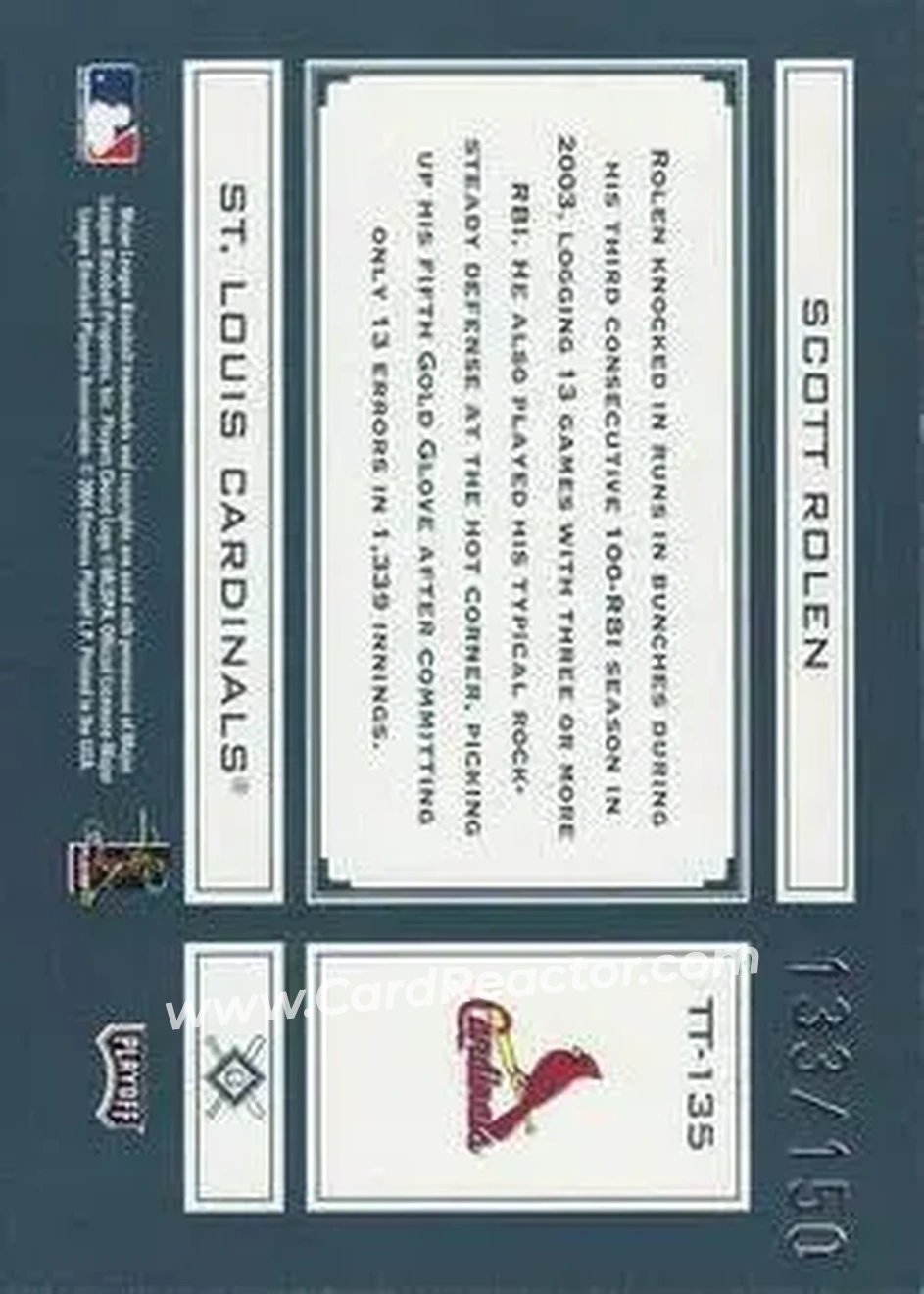 2004 Playoff Absolute Memorabilia - Tools of the Trade Green #TT-135 - Scott Rolen - St. Louis Cardinals - Back