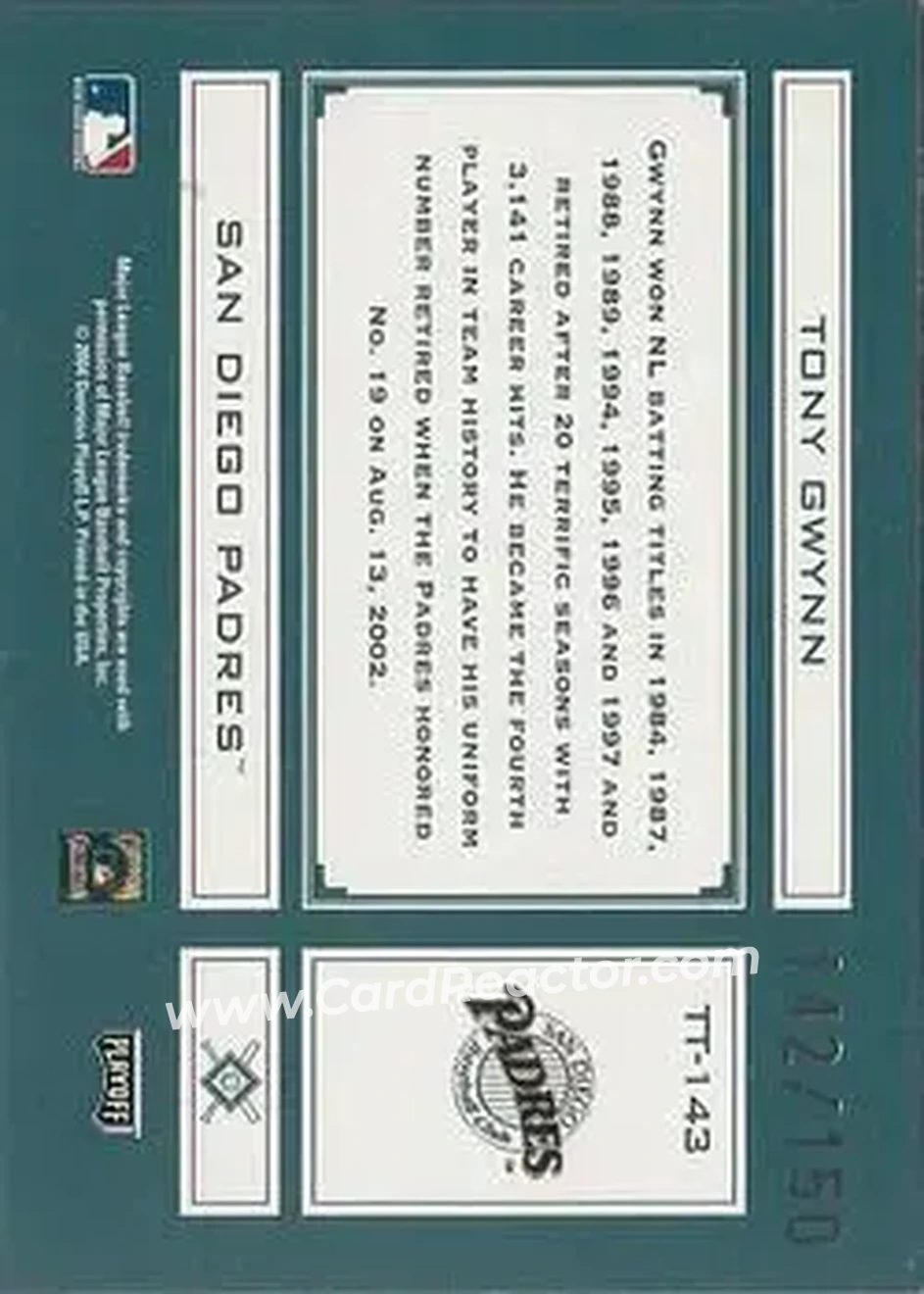 2004 Playoff Absolute Memorabilia - Tools of the Trade Green #TT-143 - Tony Gwynn - San Diego Padres - Back