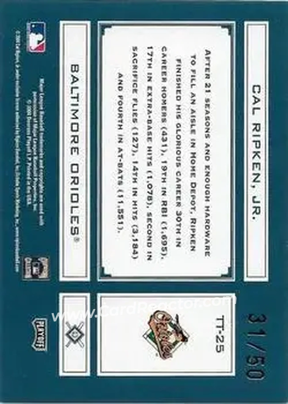2004 Playoff Absolute Memorabilia - Tools of the Trade Green Spectrum #TT-25 - Cal Ripken - Baltimore Orioles - Back