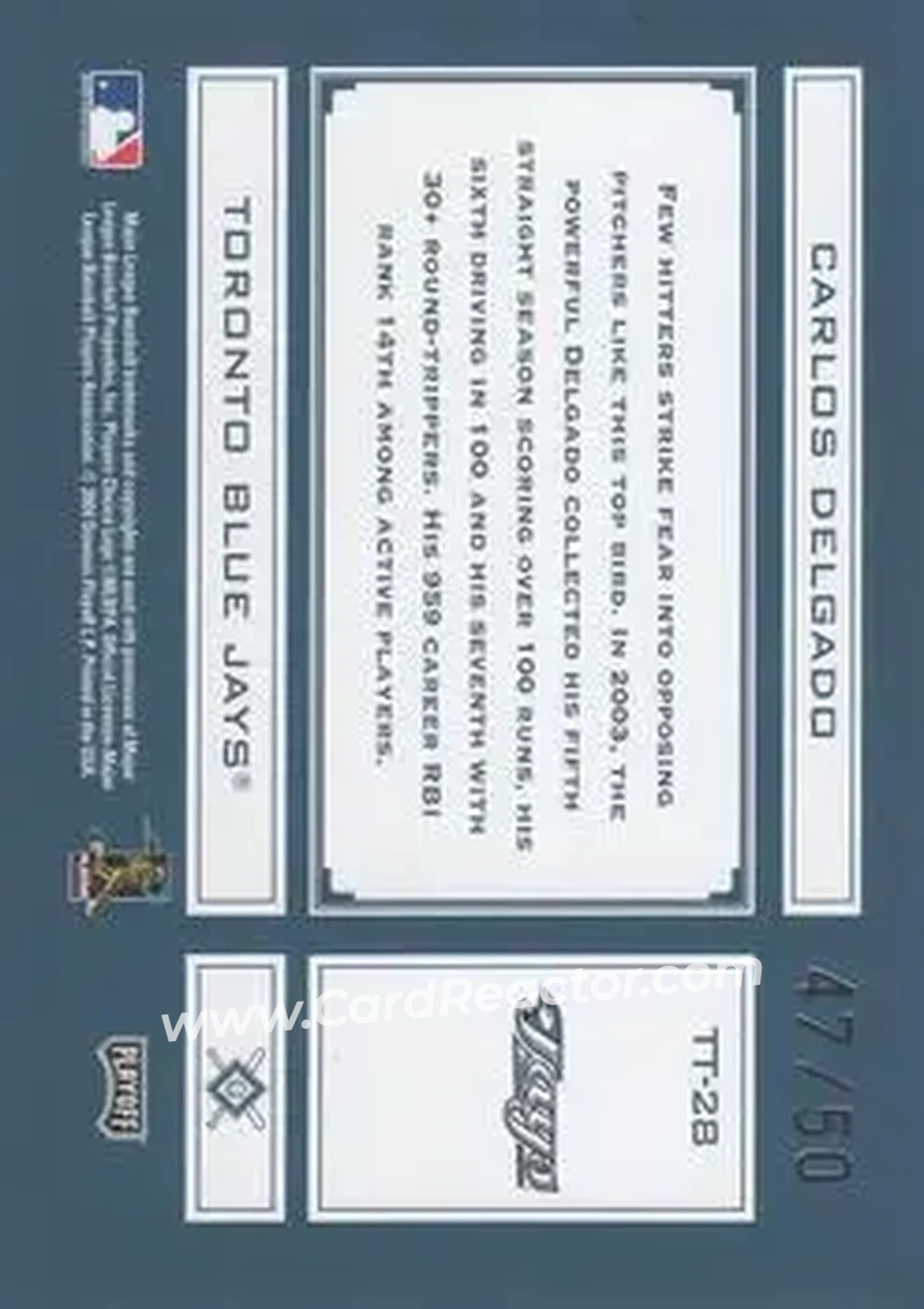 2004 Playoff Absolute Memorabilia - Tools of the Trade Green Spectrum #TT-28 - Carlos Delgado - Toronto Blue Jays - Back