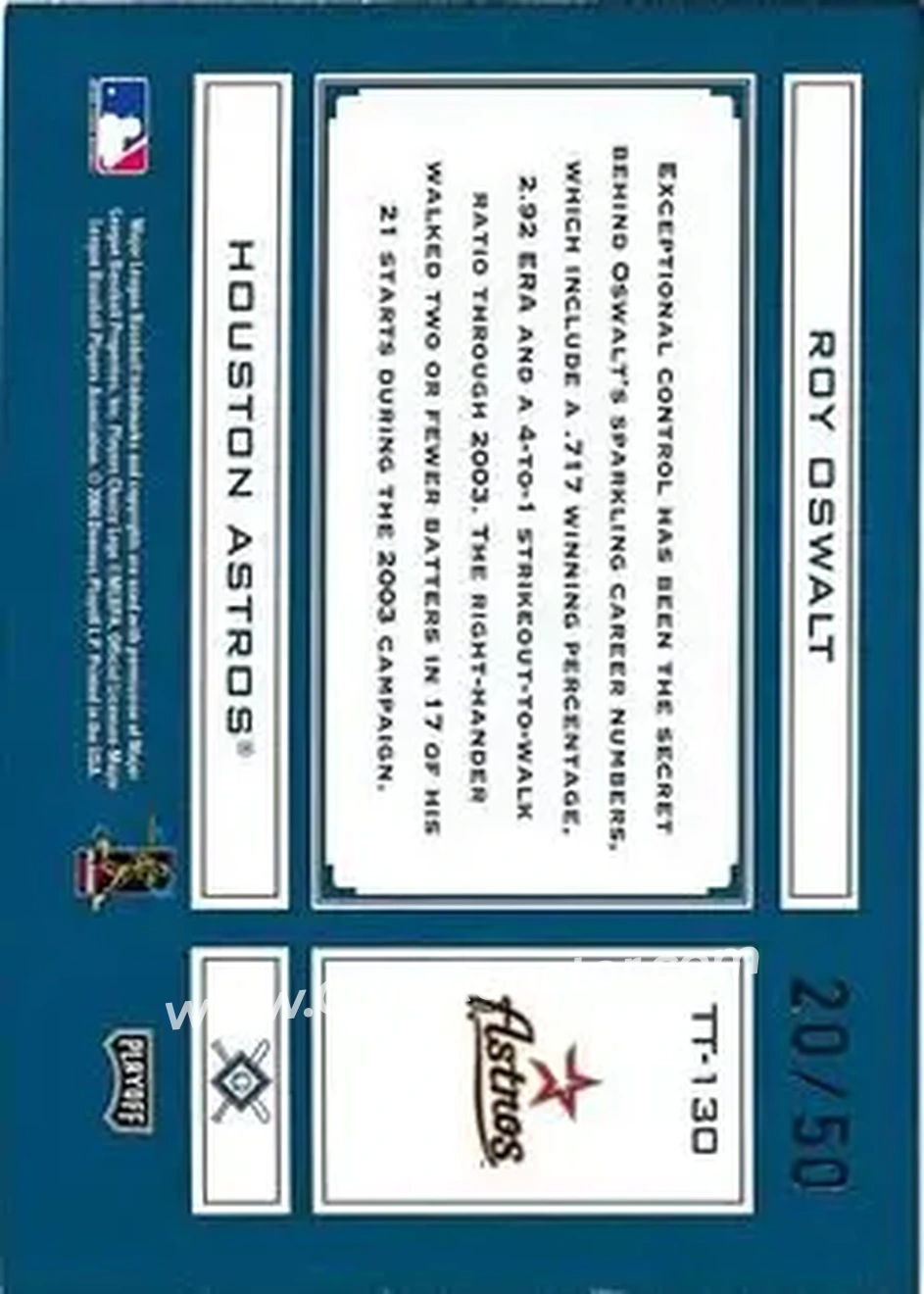 2004 Playoff Absolute Memorabilia - Tools of the Trade Green Spectrum #TT-130 - Roy Oswalt - Houston Astros - Back