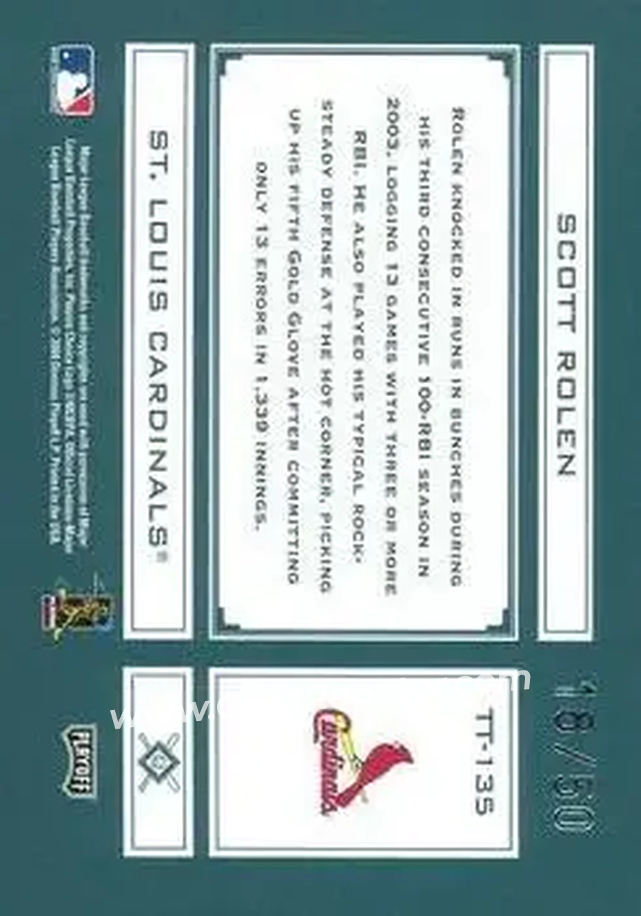 2004 Playoff Absolute Memorabilia - Tools of the Trade Green Spectrum #TT-135 - Scott Rolen - St. Louis Cardinals - Back