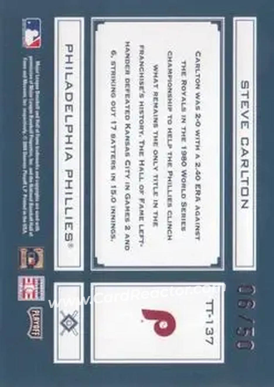 2004 Playoff Absolute Memorabilia - Tools of the Trade Green Spectrum #TT-137 - Steve Carlton - Philadelphia Phillies - Back