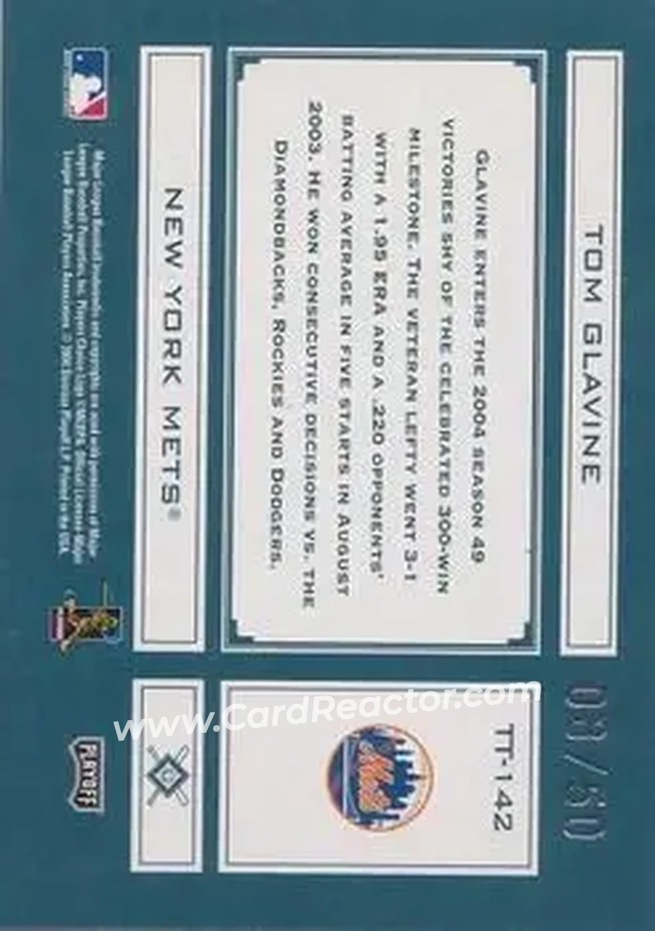 2004 Playoff Absolute Memorabilia - Tools of the Trade Green Spectrum #TT-142 - Tom Glavine - New York Mets - Back 2004 Playoff Absolute Memorabilia - Tools of the Trade Green Spectrum #TT-142 - Tom Glavine - New York Mets - Back