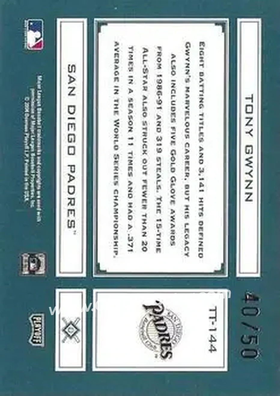 2004 Playoff Absolute Memorabilia - Tools of the Trade Green Spectrum #TT-144 - Tony Gwynn - San Diego Padres - Back
