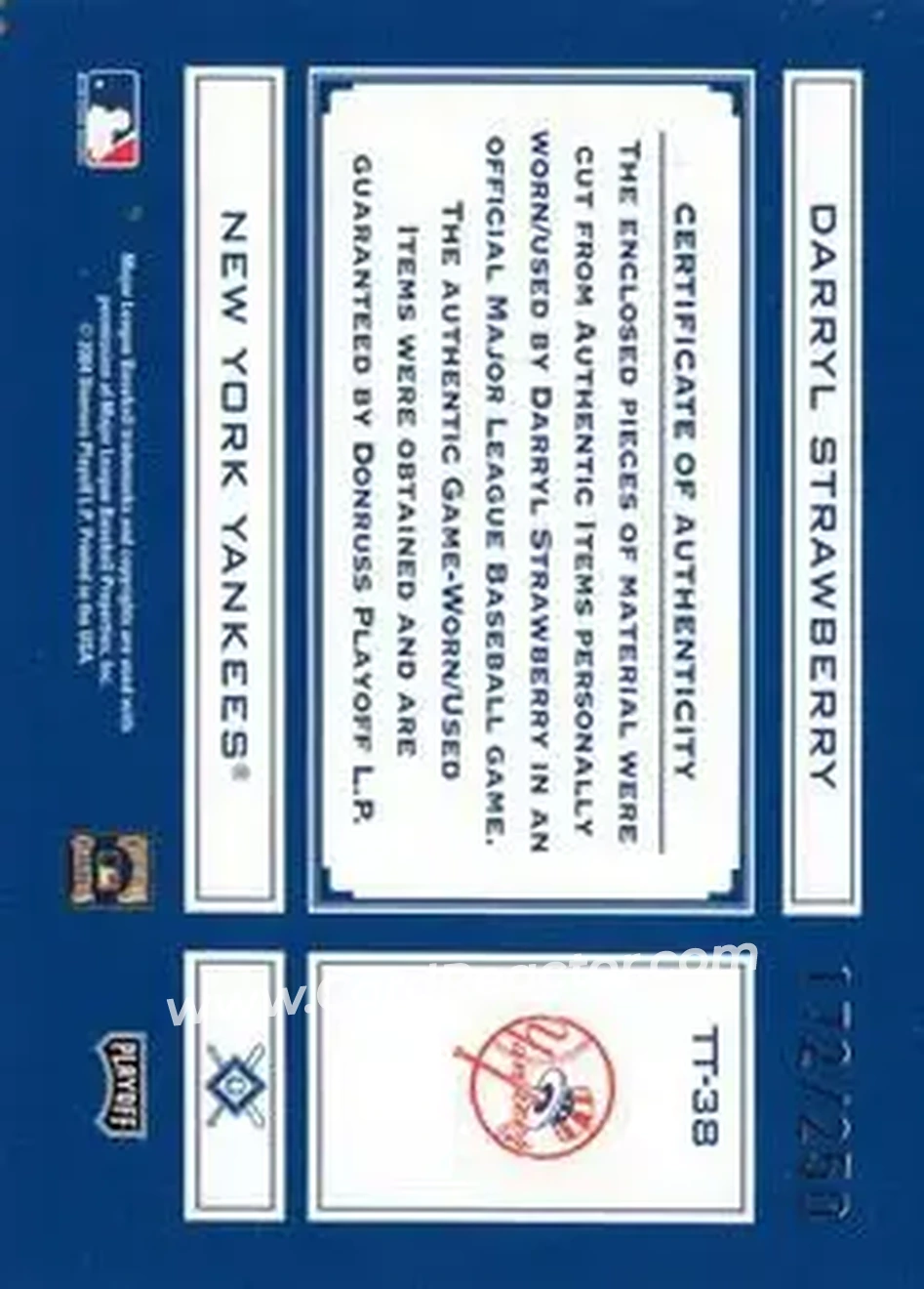 2004 Playoff Absolute Memorabilia - Tools of the Trade Material Combo #TT-38 - Darryl Strawberry - New York Yankees - Back