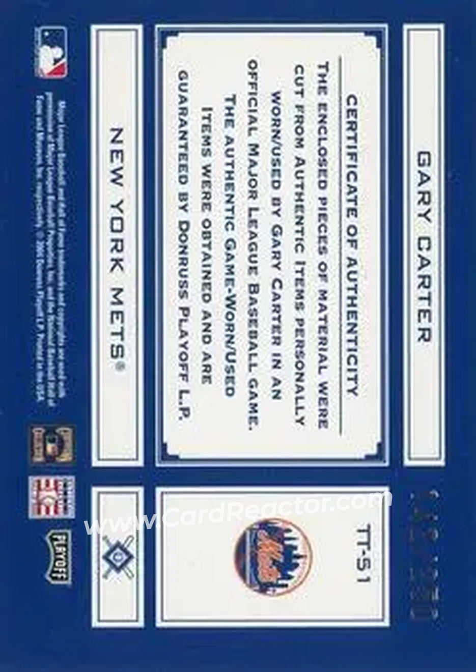 2004 Playoff Absolute Memorabilia - Tools of the Trade Material Combo #TT-51 - Gary Carter - New York Mets - Back