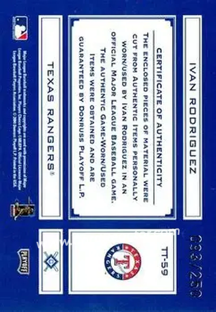 2004 Playoff Absolute Memorabilia - Tools of the Trade Material Combo #TT-59 - Ivan Rodriguez - Texas Rangers - Back