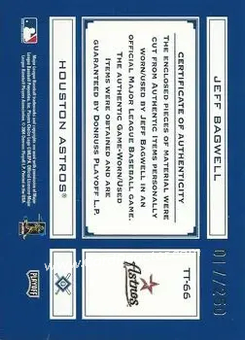 2004 Playoff Absolute Memorabilia - Tools of the Trade Material Combo #TT-66 - Jeff Bagwell - Houston Astros - Back