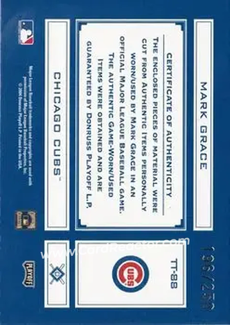 2004 Playoff Absolute Memorabilia - Tools of the Trade Material Combo #TT-88 - Mark Grace - Chicago Cubs - Back
