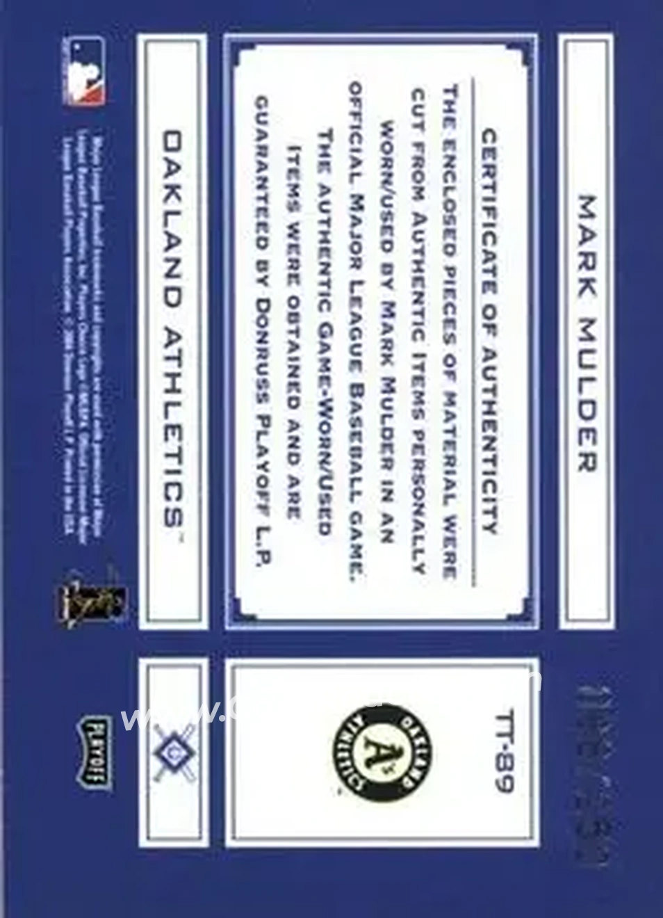 2004 Playoff Absolute Memorabilia - Tools of the Trade Material Combo #TT-89 - Mark Mulder - Oakland Athletics - Back