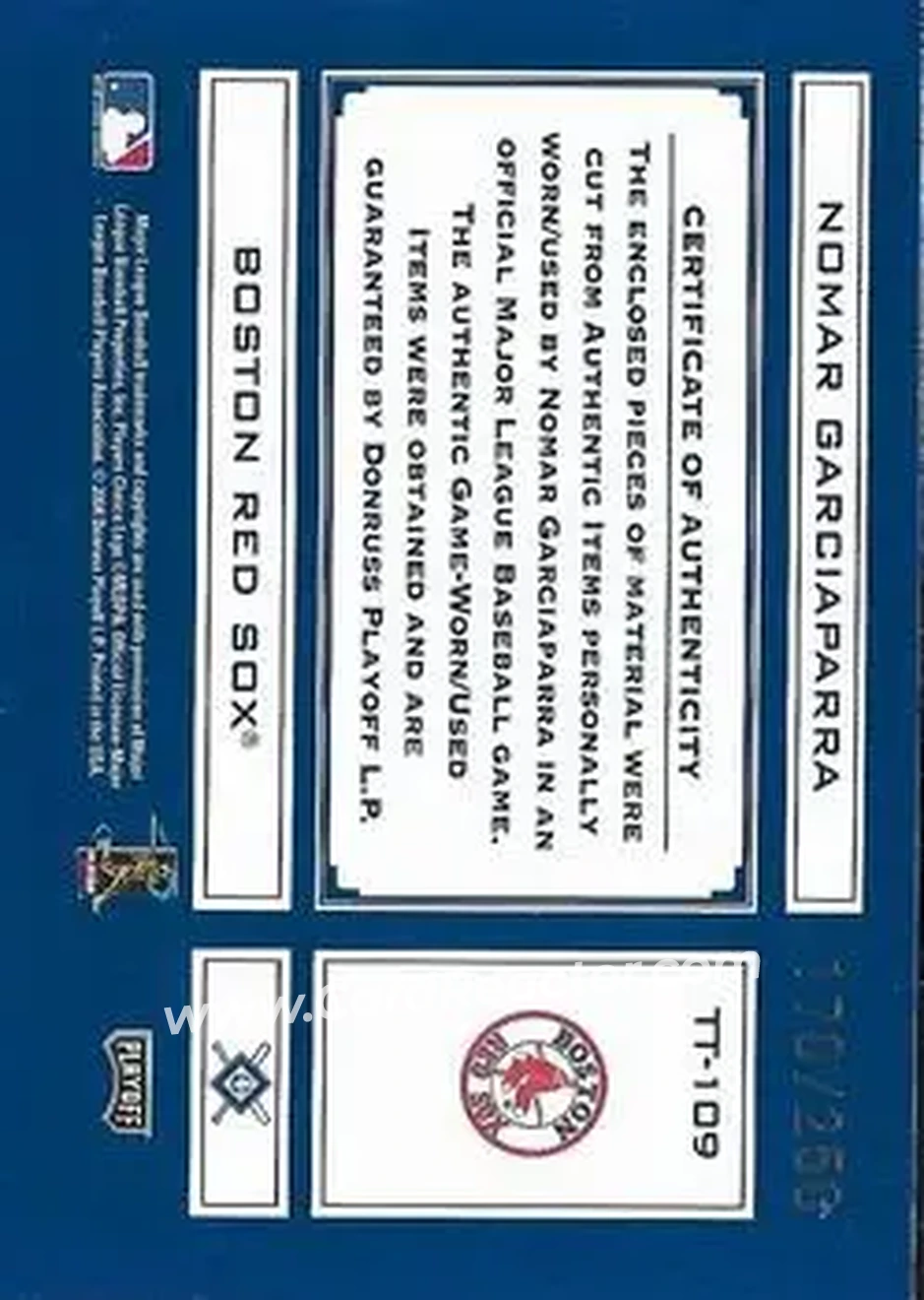 2004 Playoff Absolute Memorabilia - Tools of the Trade Material Combo #TT-109 - Nomar Garciaparra - Boston Red Sox - Back