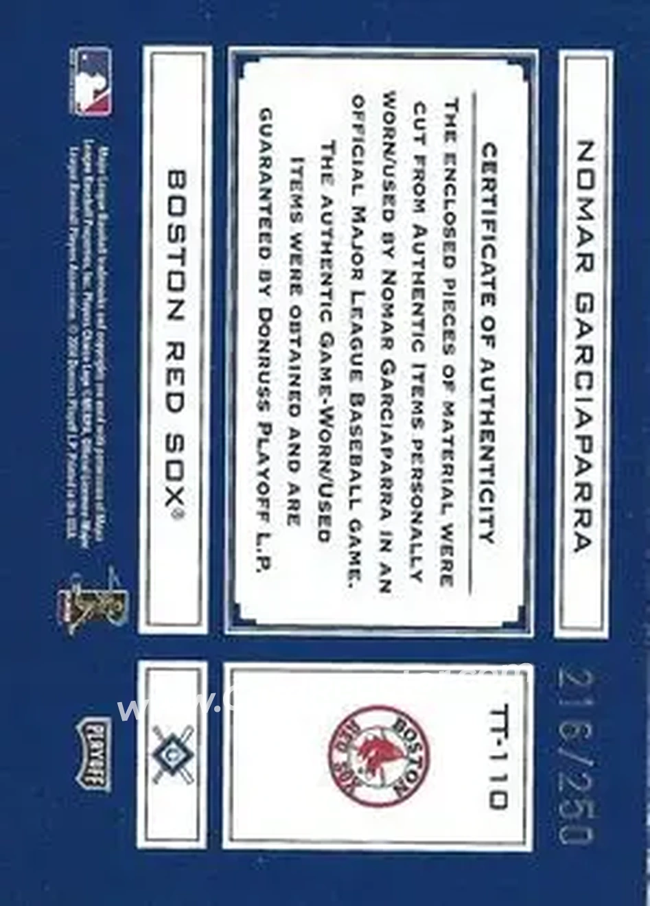 2004 Playoff Absolute Memorabilia - Tools of the Trade Material Combo #TT-110 - Nomar Garciaparra - Boston Red Sox - Back