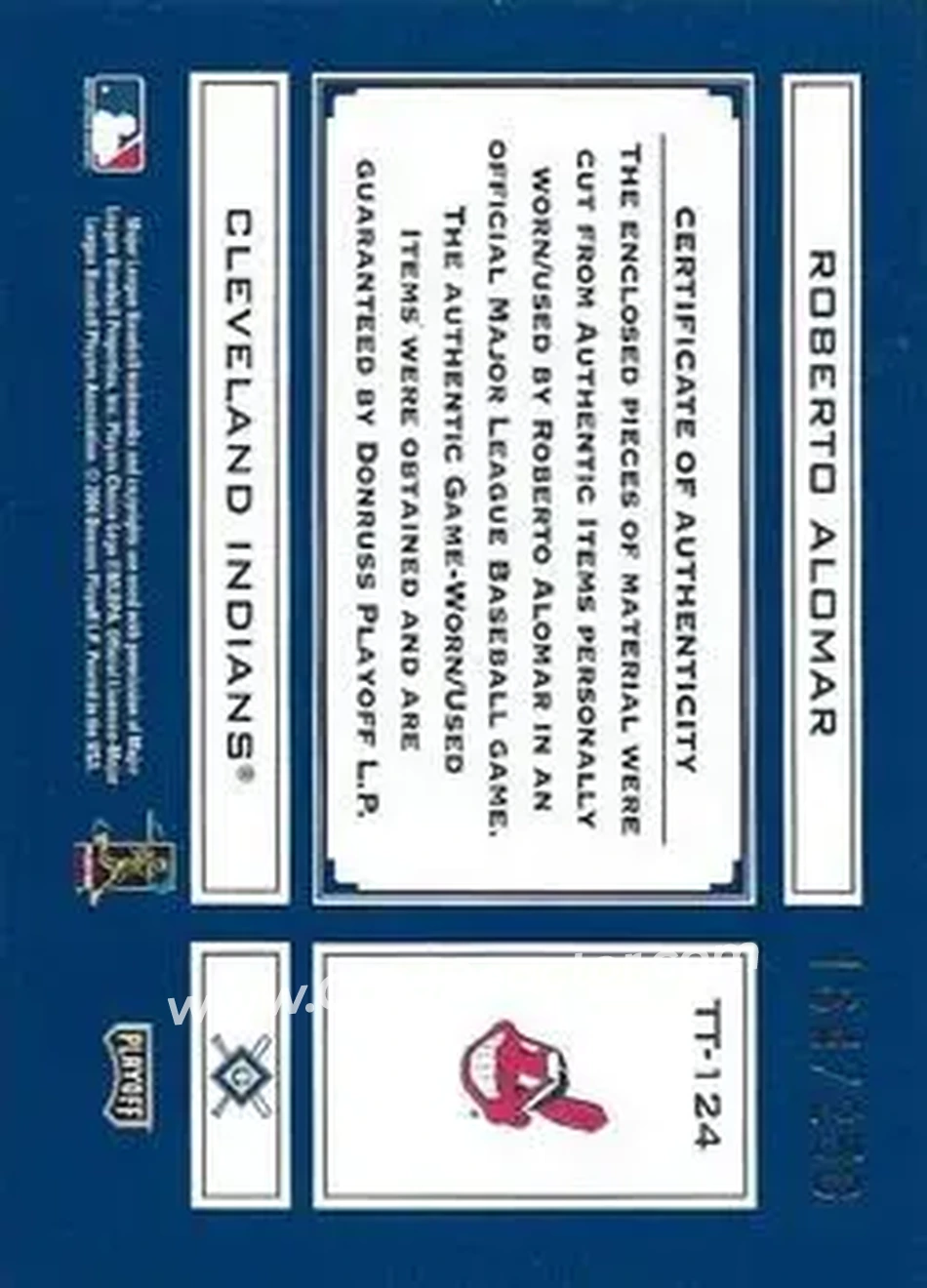 2004 Playoff Absolute Memorabilia - Tools of the Trade Material Combo #TT-124 - Roberto Alomar - Cleveland Indians - Back