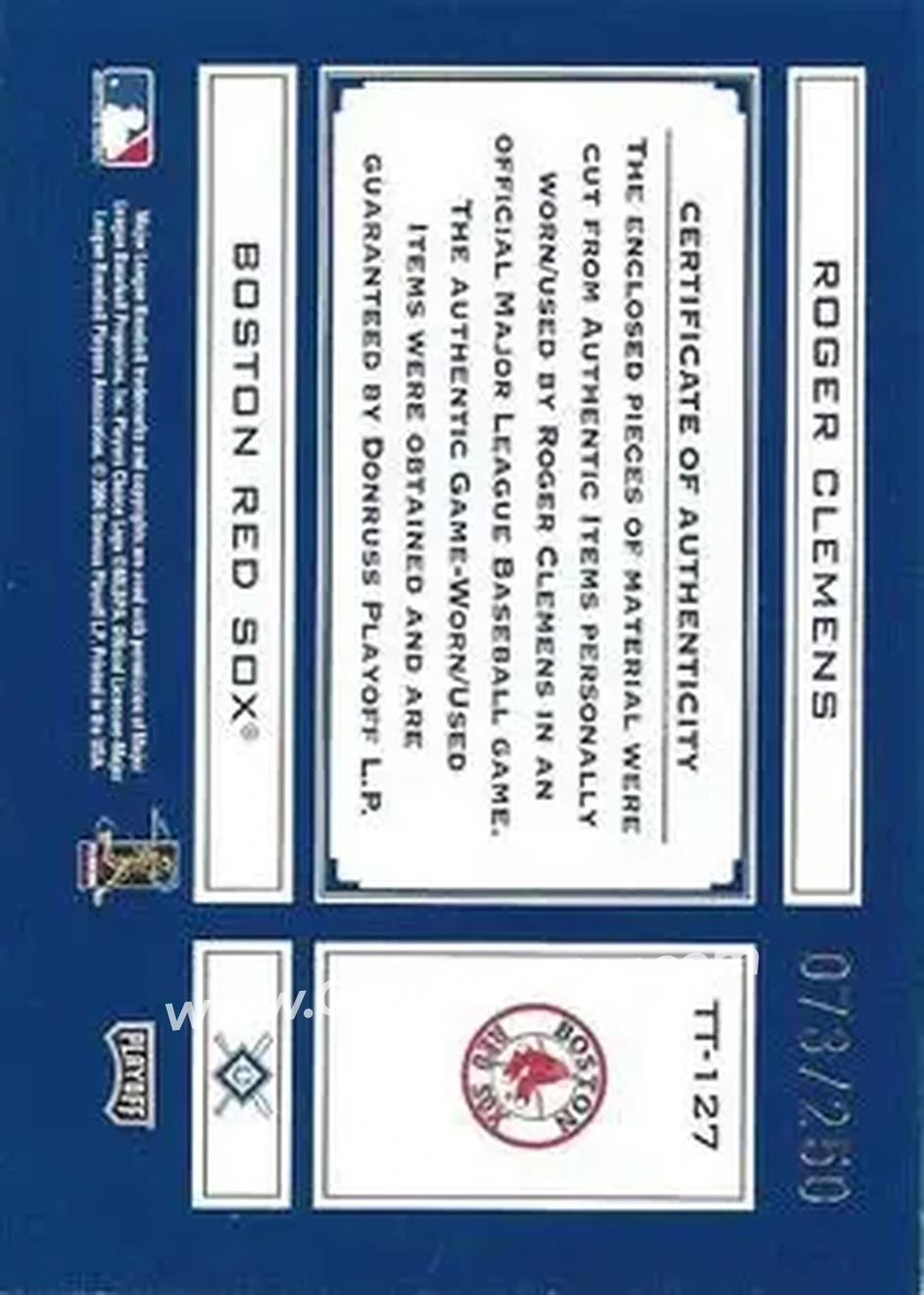 2004 Playoff Absolute Memorabilia - Tools of the Trade Material Combo #TT-127 - Roger Clemens - Boston Red Sox - Back