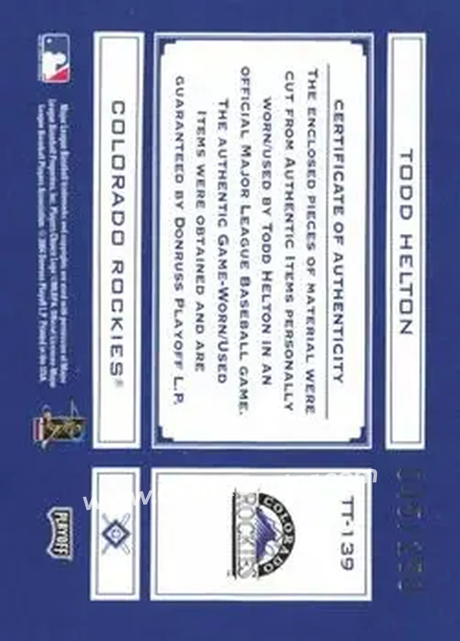 2004 Playoff Absolute Memorabilia - Tools of the Trade Material Combo #TT-139 - Todd Helton - Colorado Rockies - Back