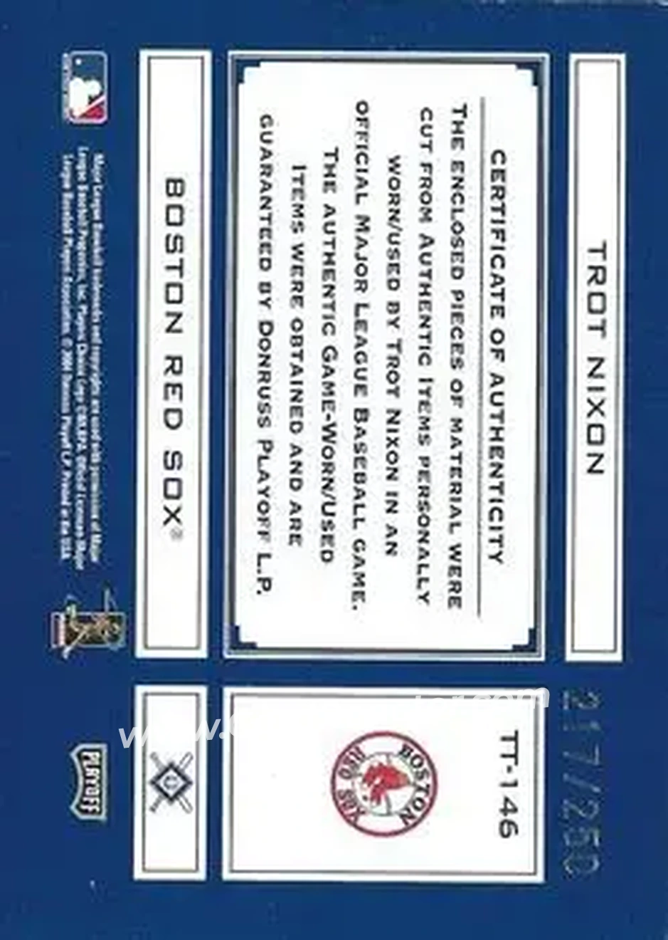 2004 Playoff Absolute Memorabilia - Tools of the Trade Material Combo #TT-146 - Trot Nixon - Boston Red Sox - Back
