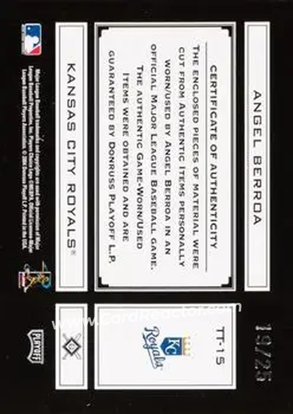 2004 Playoff Absolute Memorabilia - Tools of the Trade Material Combo PS #TT-15 - Angel Berroa - Kansas City Royals - Back