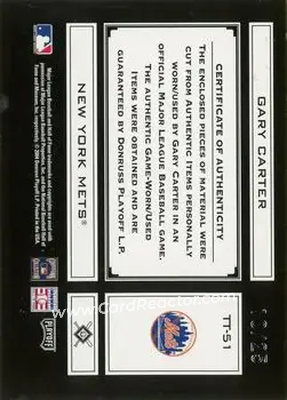 2004 Playoff Absolute Memorabilia - Tools of the Trade Material Combo PS #TT-51 - Gary Carter - New York Mets - Back