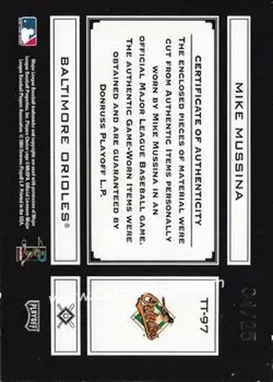 2004 Playoff Absolute Memorabilia - Tools of the Trade Material Combo PS #TT-97 - Mike Mussina - Baltimore Orioles - Back