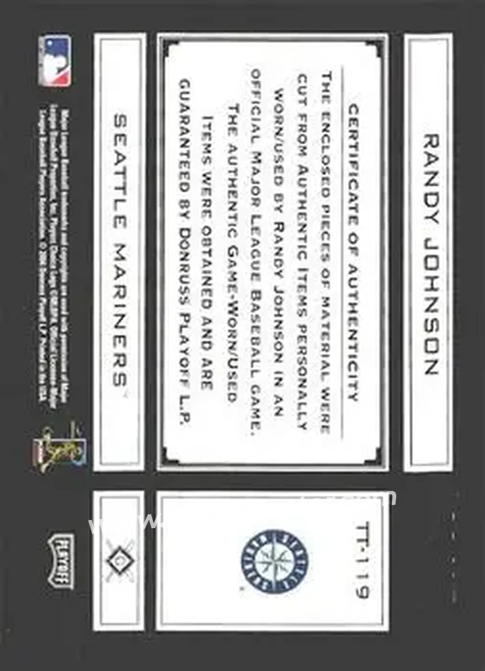 2004 Playoff Absolute Memorabilia - Tools of the Trade Material Combo PS #TT-119 - Randy Johnson - Seattle Mariners - Back