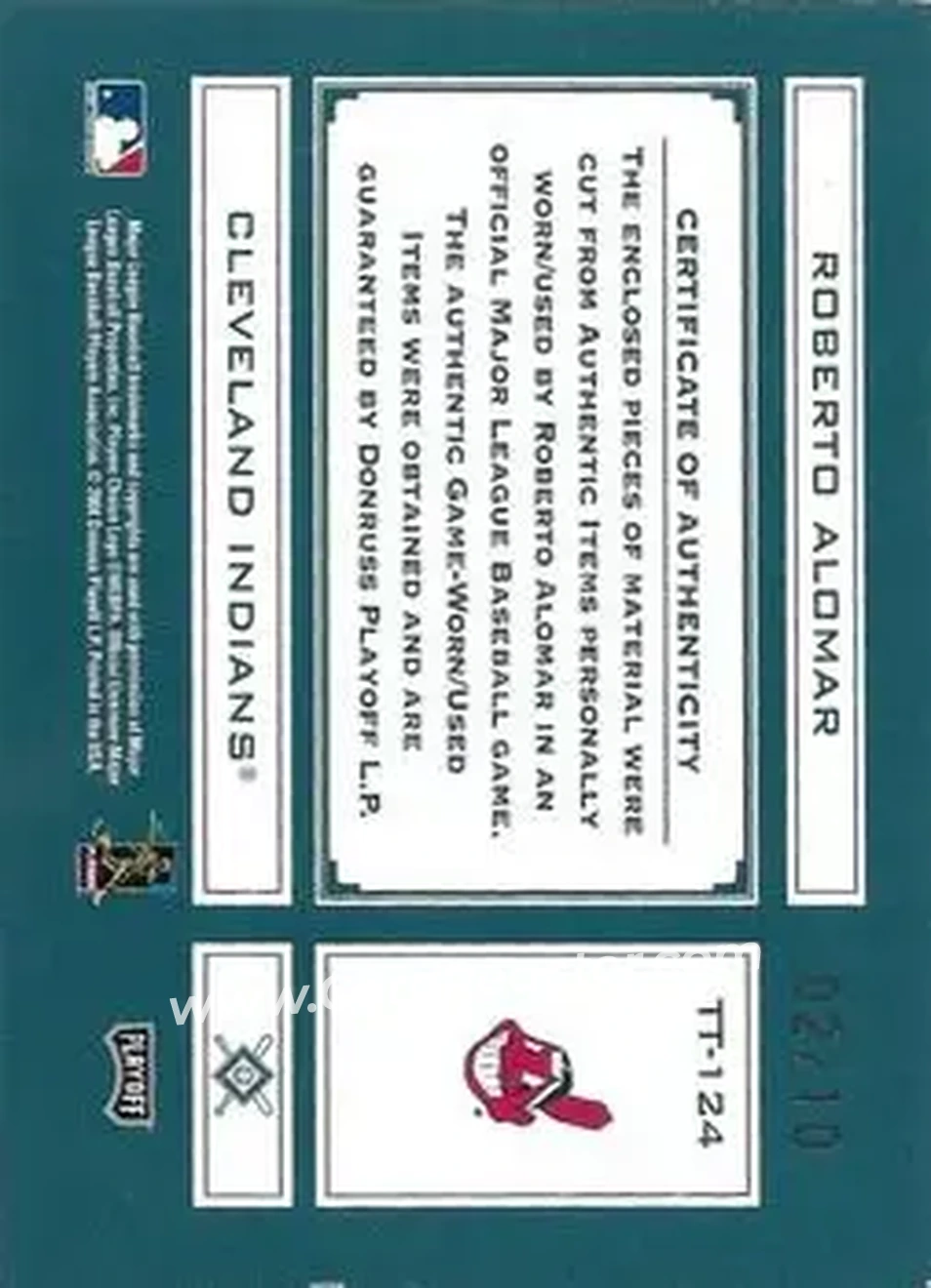 2004 Playoff Absolute Memorabilia - Tools of the Trade Material Five #TT-124 - Roberto Alomar - Cleveland Indians - Back