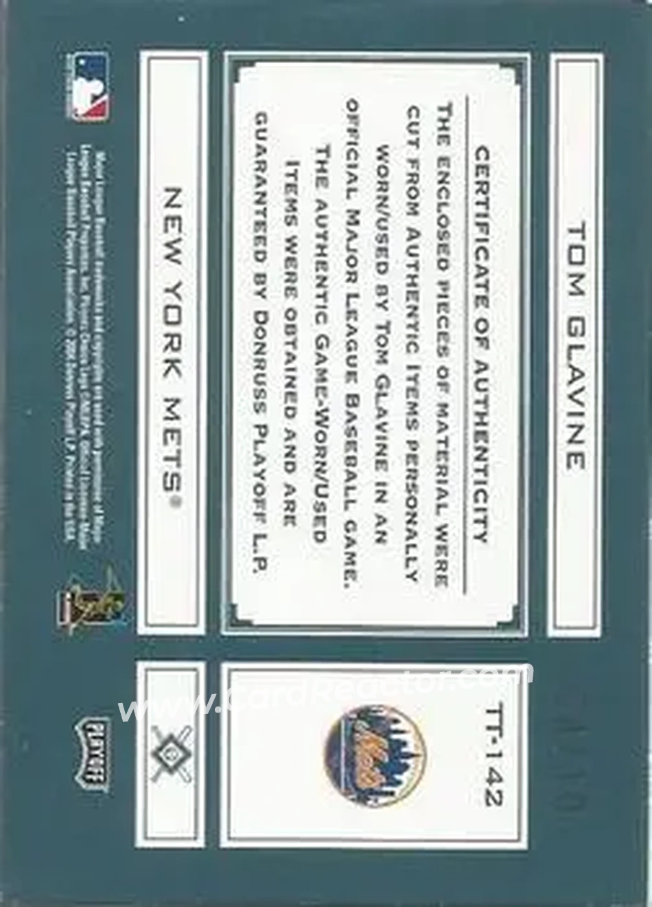 2004 Playoff Absolute Memorabilia - Tools of the Trade Material Five #TT-142 - Tom Glavine - New York Mets - Back