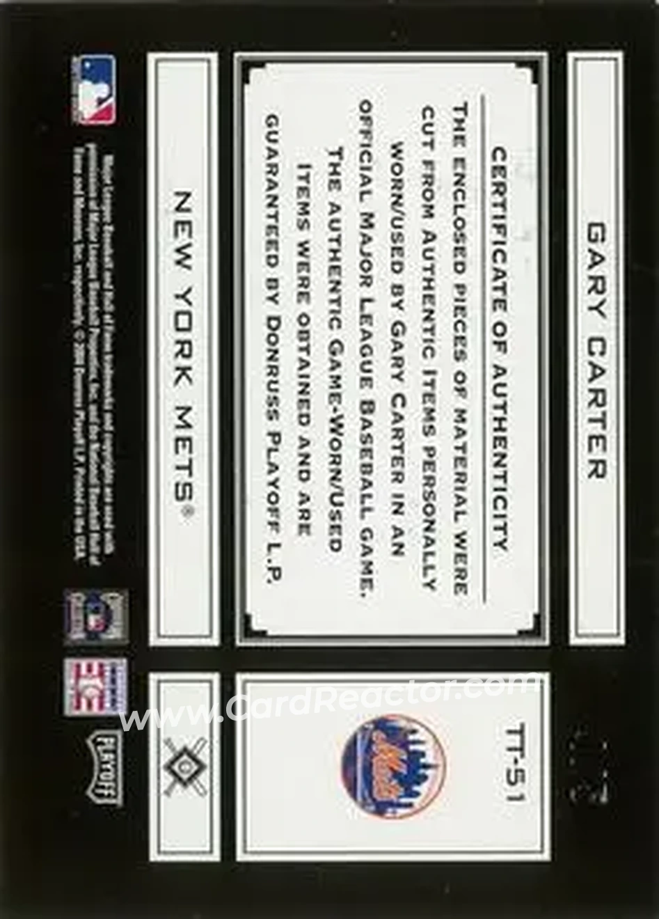 2004 Playoff Absolute Memorabilia - Tools of the Trade Material Five PS #TT-51 - Gary Carter - New York Mets - Back