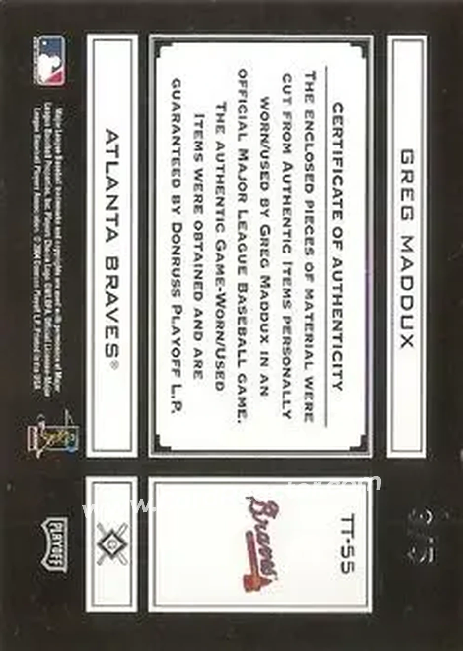 2004 Playoff Absolute Memorabilia - Tools of the Trade Material Five PS #TT-55 - Greg Maddux - Atlanta Braves - Back