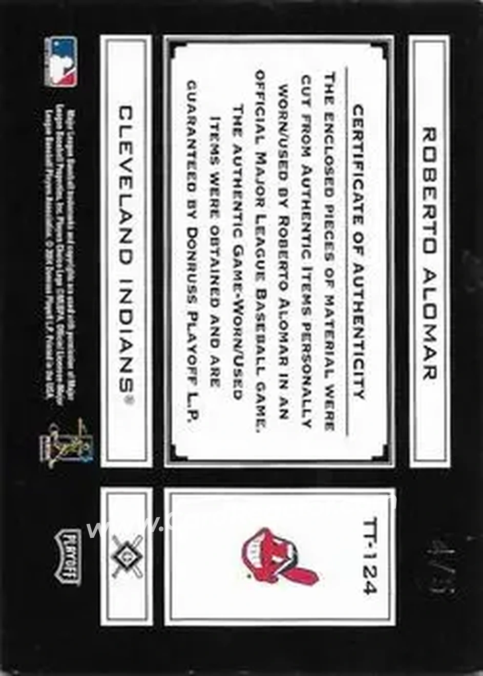 2004 Playoff Absolute Memorabilia - Tools of the Trade Material Five PS #TT-124 - Roberto Alomar - Cleveland Indians - Back