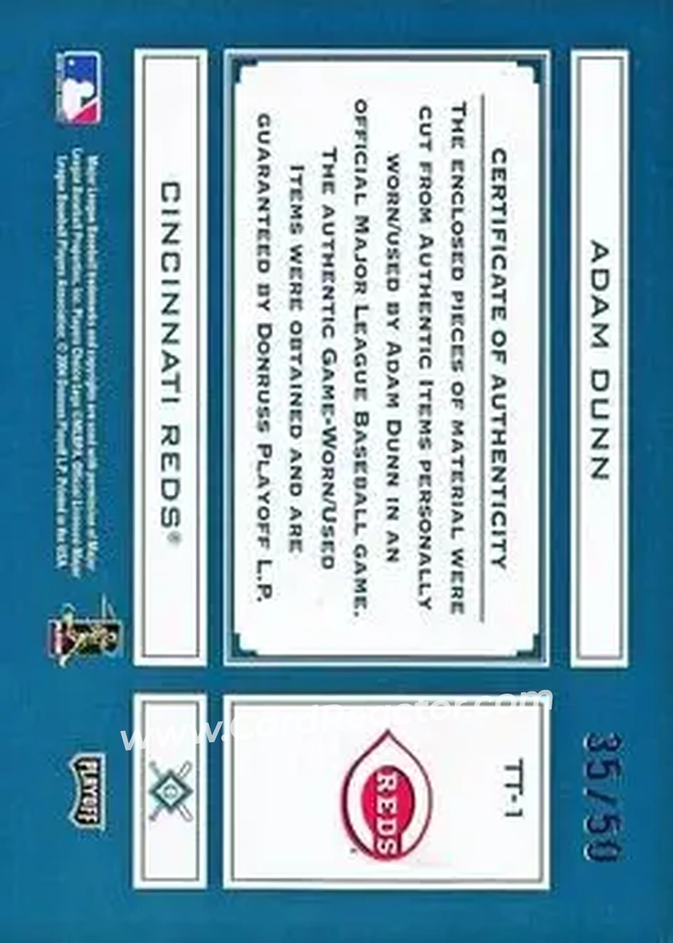 2004 Playoff Absolute Memorabilia - Tools of the Trade Material Quad #TT-1 - Adam Dunn - Cincinnati Reds - Back