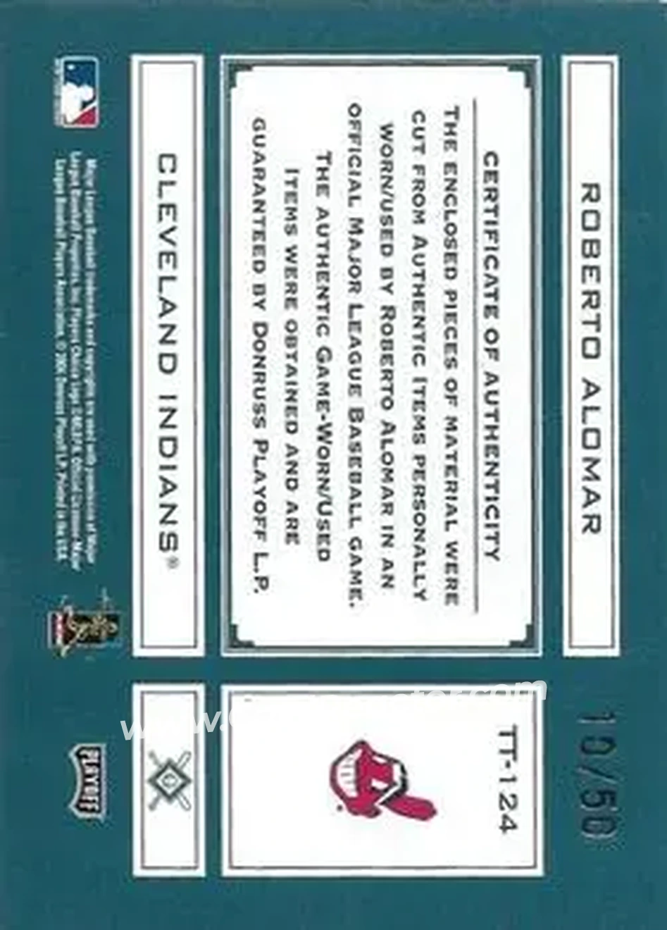 2004 Playoff Absolute Memorabilia - Tools of the Trade Material Quad #TT-124 - Roberto Alomar - Cleveland Indians - Back