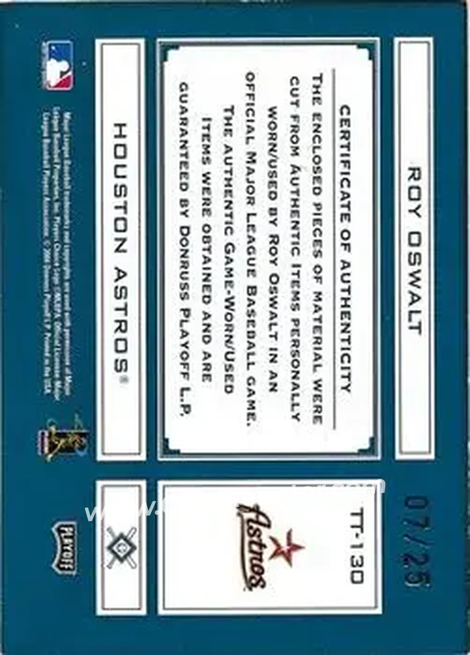 2004 Playoff Absolute Memorabilia - Tools of the Trade Material Quad #TT-130 - Roy Oswalt - Houston Astros - Back