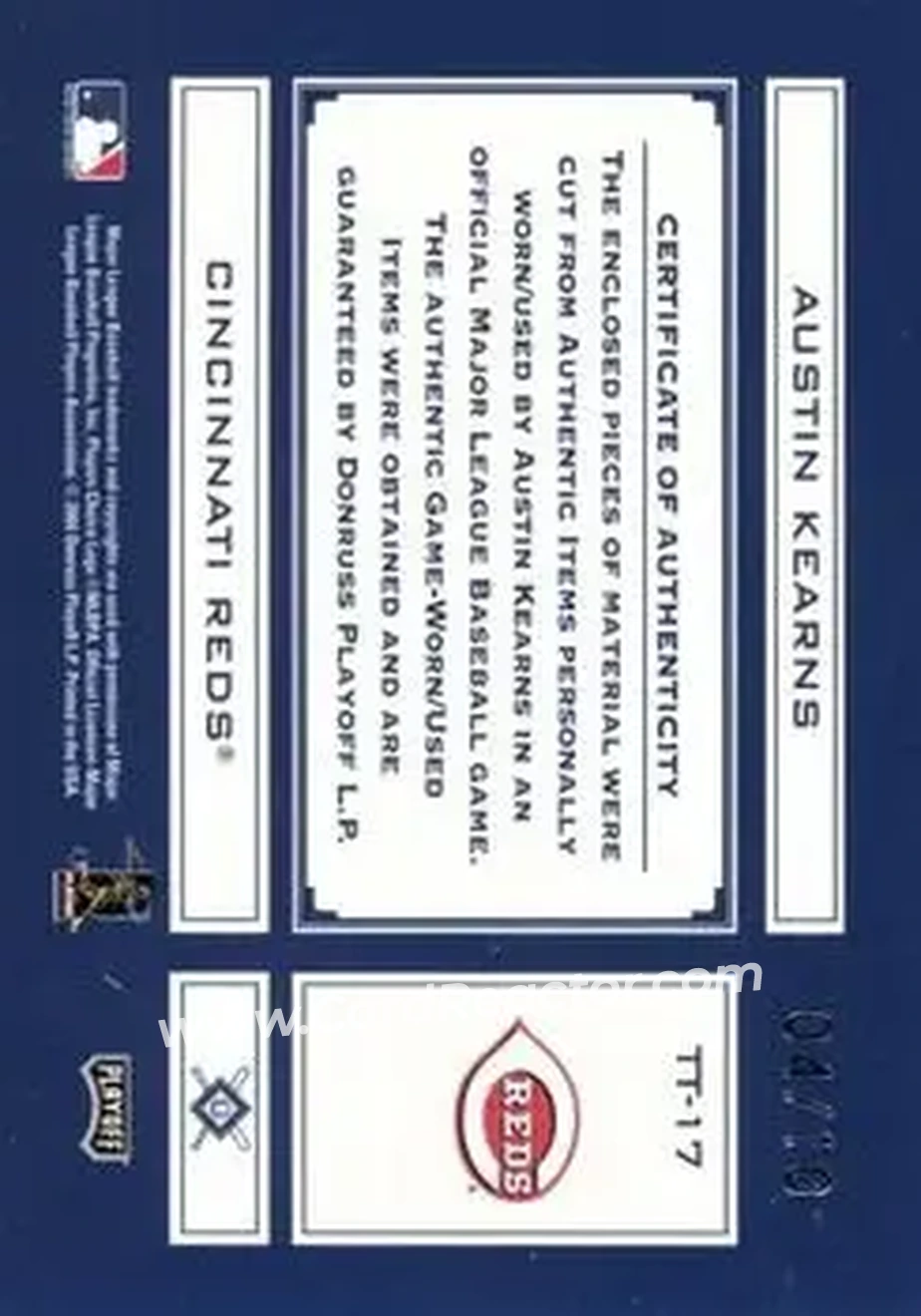 2004 Playoff Absolute Memorabilia - Tools of the Trade Material Signature Combo #TT-17 - Austin Kearns - Cincinnati Reds - Back