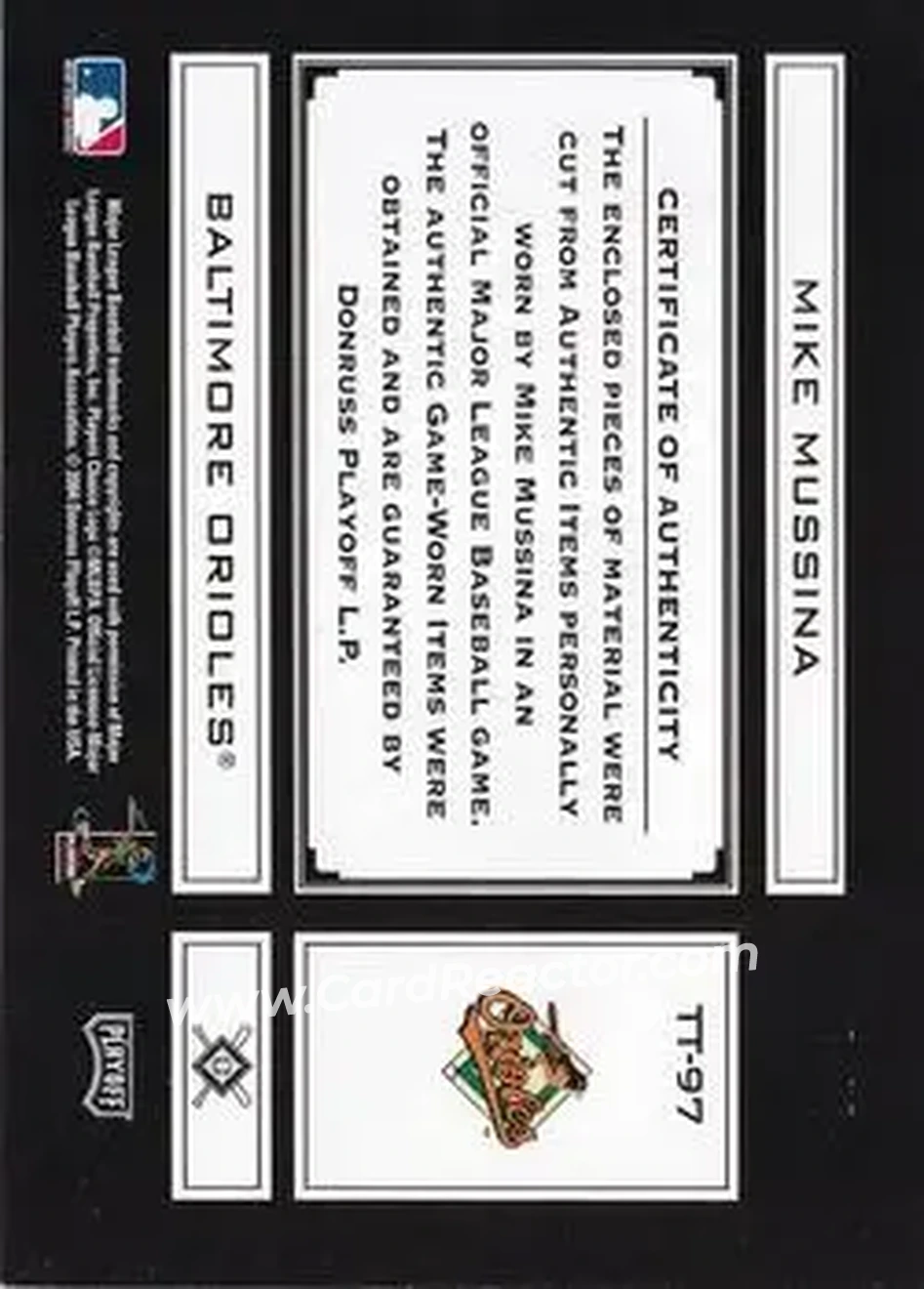 2004 Playoff Absolute Memorabilia - Tools of the Trade Material Signature Combo PS #TT-97 - Mike Mussina - Baltimore Orioles - Back
