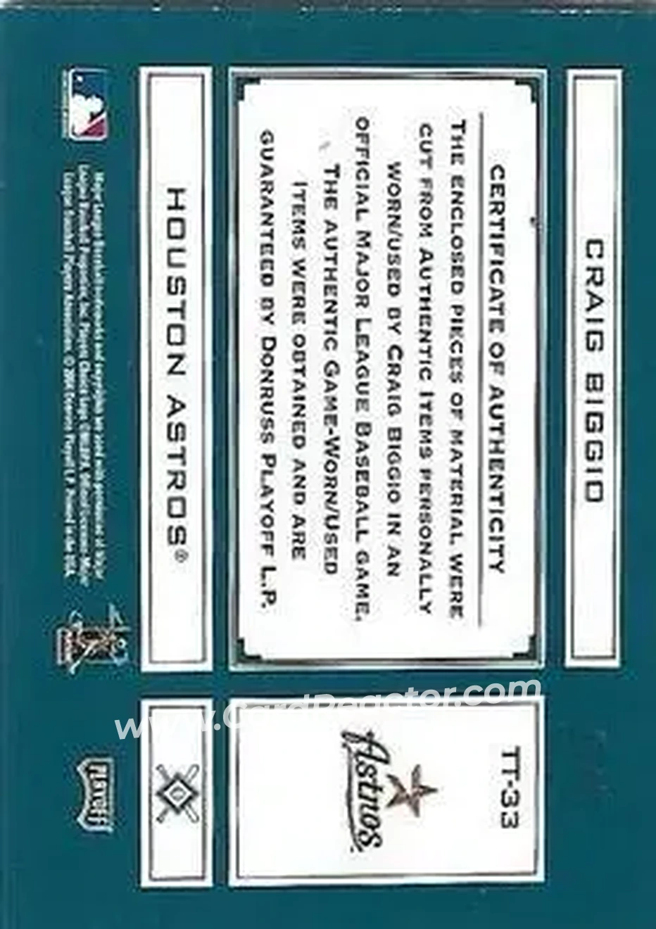 2004 Playoff Absolute Memorabilia - Tools of the Trade Material Signature Quad #TT-33 - Craig Biggio - Houston Astros - Back