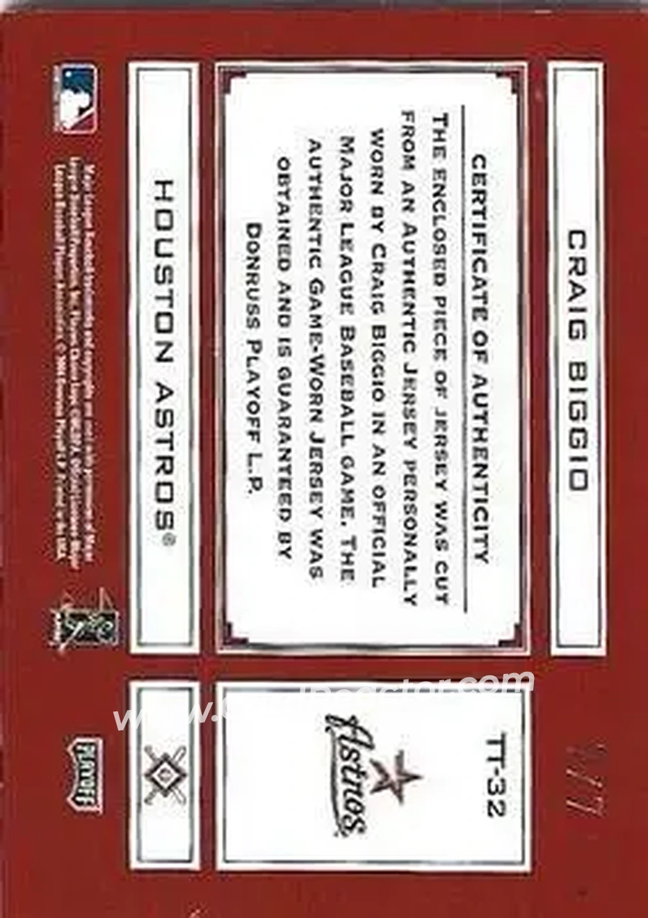 2004 Playoff Absolute Memorabilia - Tools of the Trade Material Signature Single #TT-32 - Craig Biggio - Houston Astros - Back