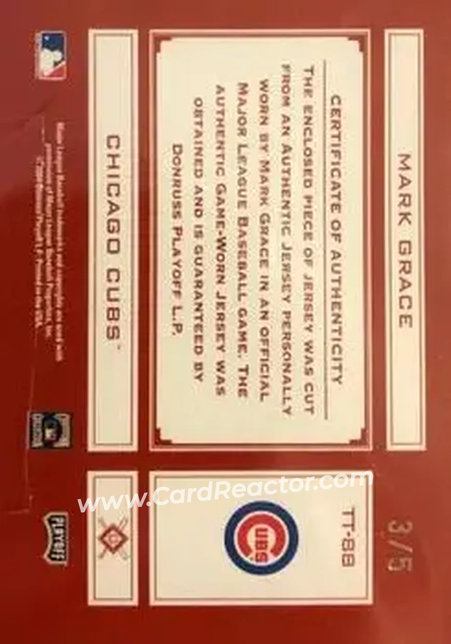 2004 Playoff Absolute Memorabilia - Tools of the Trade Material Signature Single #TT-88 - Mark Grace - Chicago Cubs - Back
