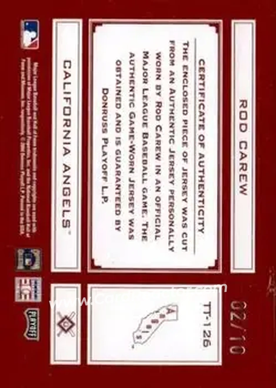 2004 Playoff Absolute Memorabilia - Tools of the Trade Material Signature Single #TT-126 - Rod Carew - California Angels - Back