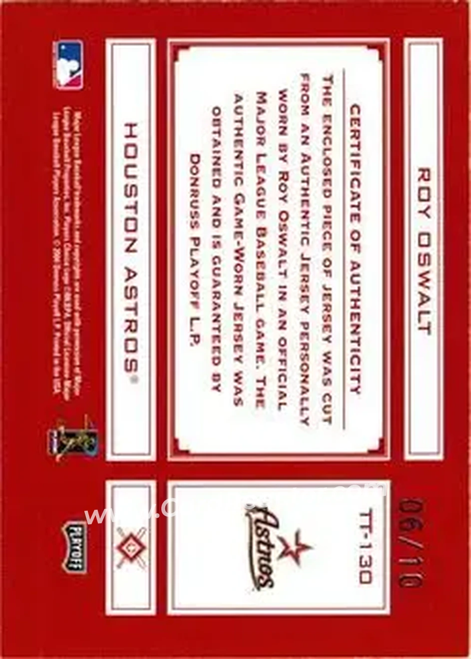2004 Playoff Absolute Memorabilia - Tools of the Trade Material Signature Single #TT-130 - Roy Oswalt - Houston Astros - Back