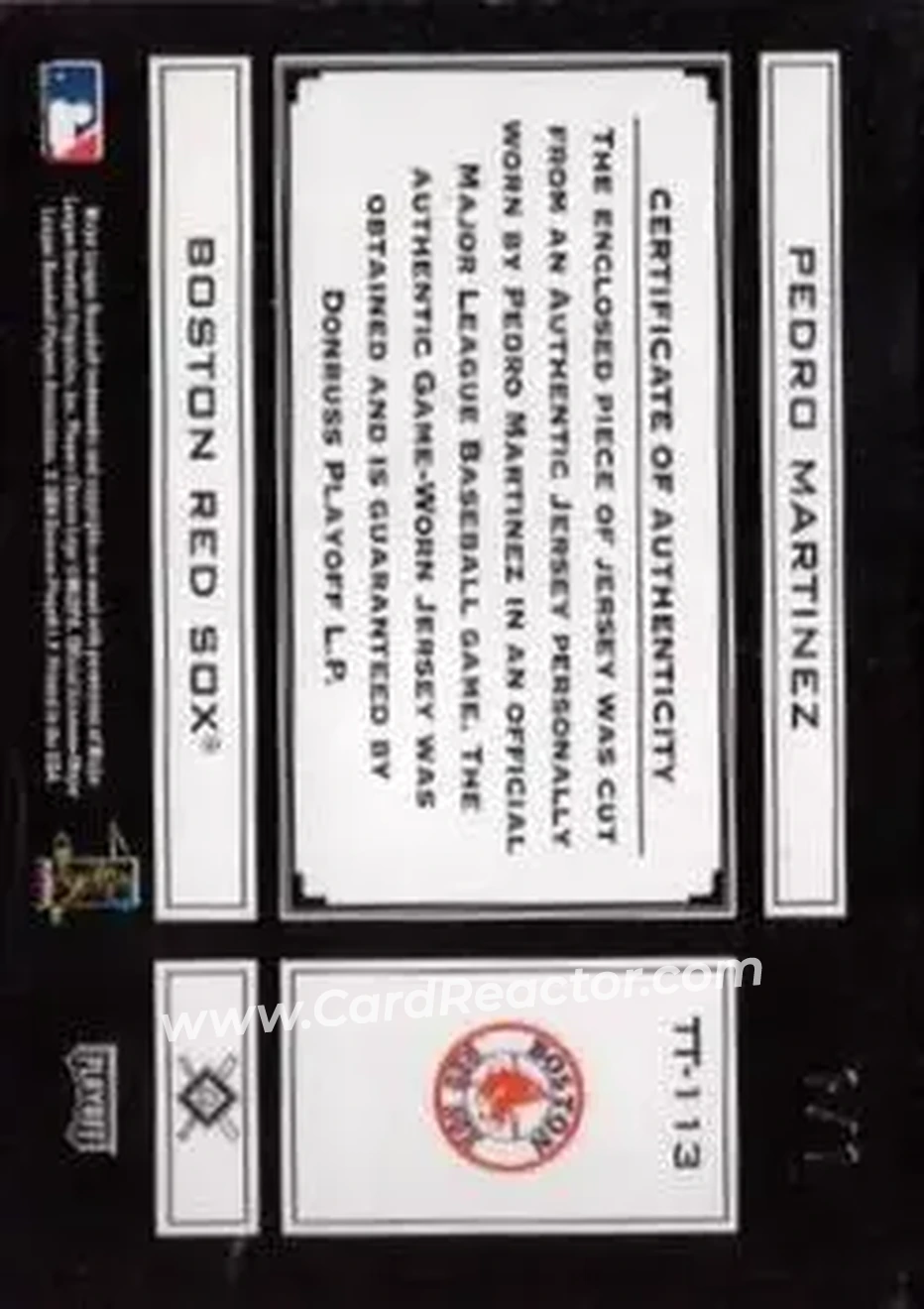2004 Playoff Absolute Memorabilia - Tools of the Trade Material Signature Single PS #TT-113 - Pedro Martinez - Boston Red Sox - Back