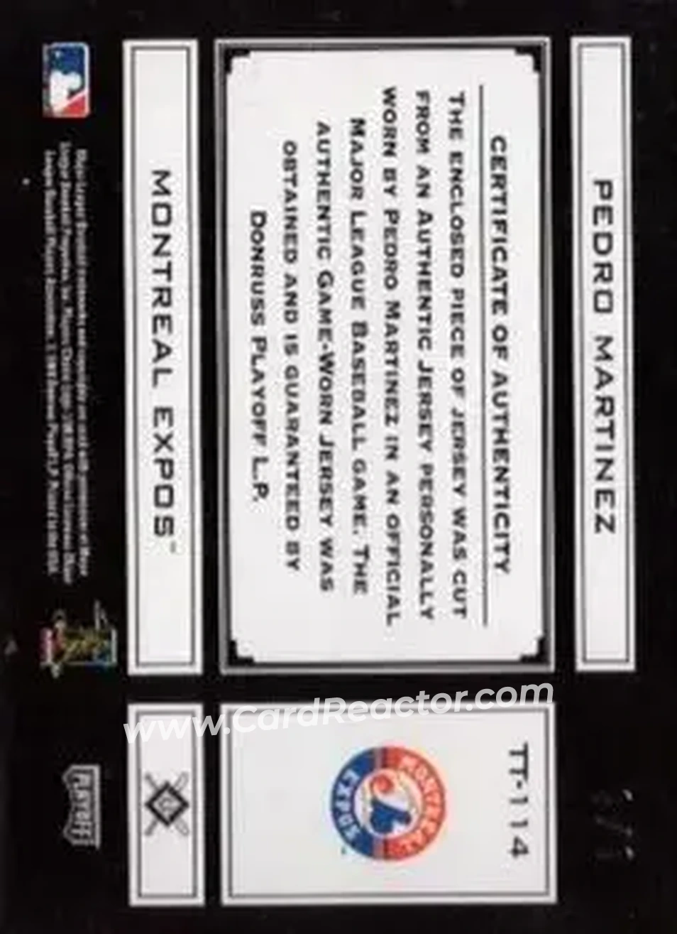 2004 Playoff Absolute Memorabilia - Tools of the Trade Material Signature Single PS #TT-114 - Pedro Martinez - Montreal Expos - Back