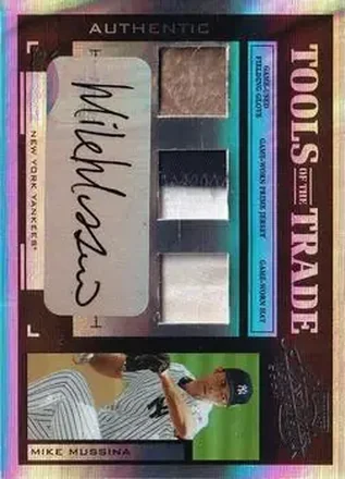 2004 Playoff Absolute Memorabilia - Tools of the Trade Material Signature Trio PS #TT-98 - Mike Mussina - New York Yankees