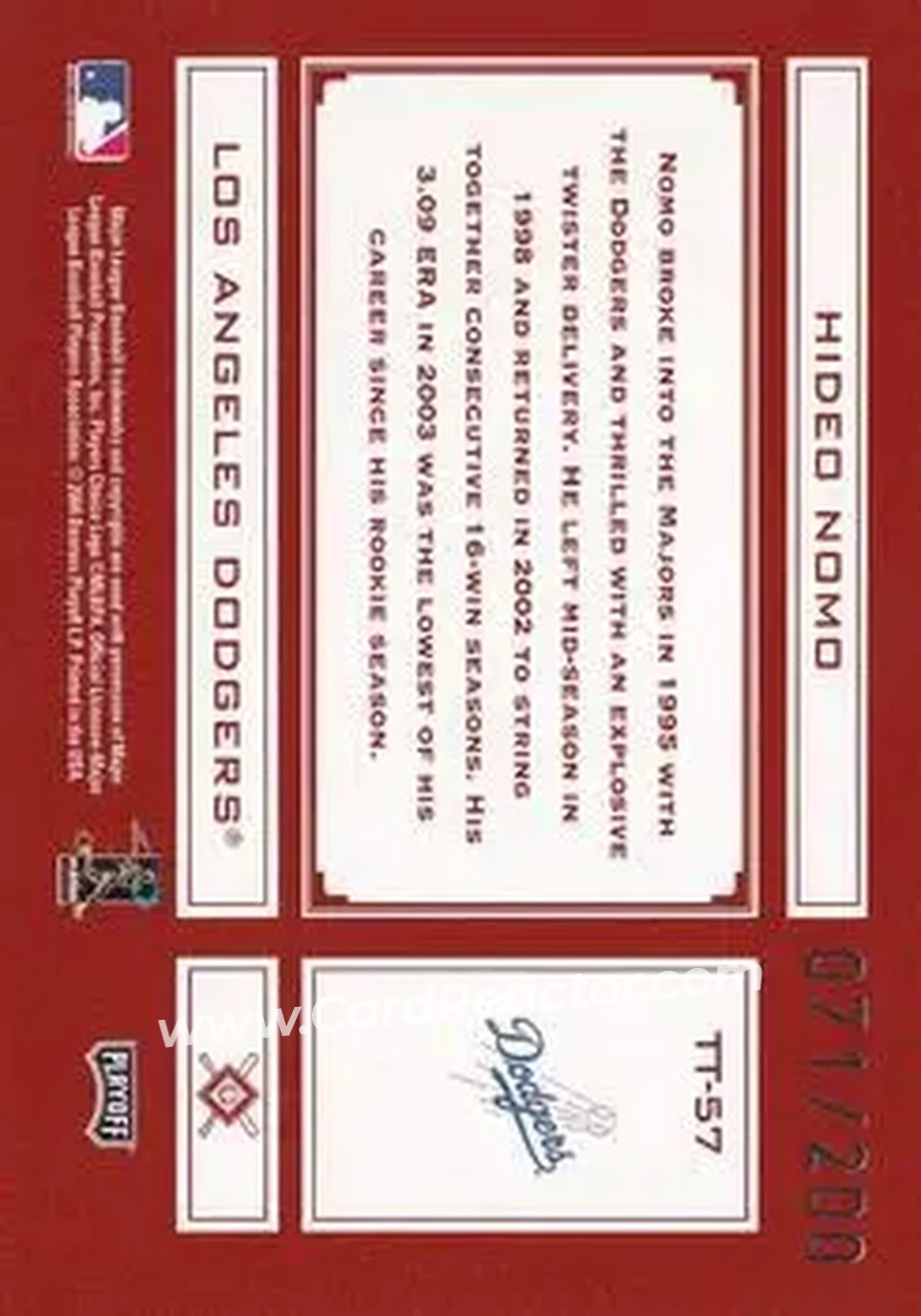 2004 Playoff Absolute Memorabilia - Tools of the Trade Red #TT-57 - Hideo Nomo - Los Angeles Dodgers - Back