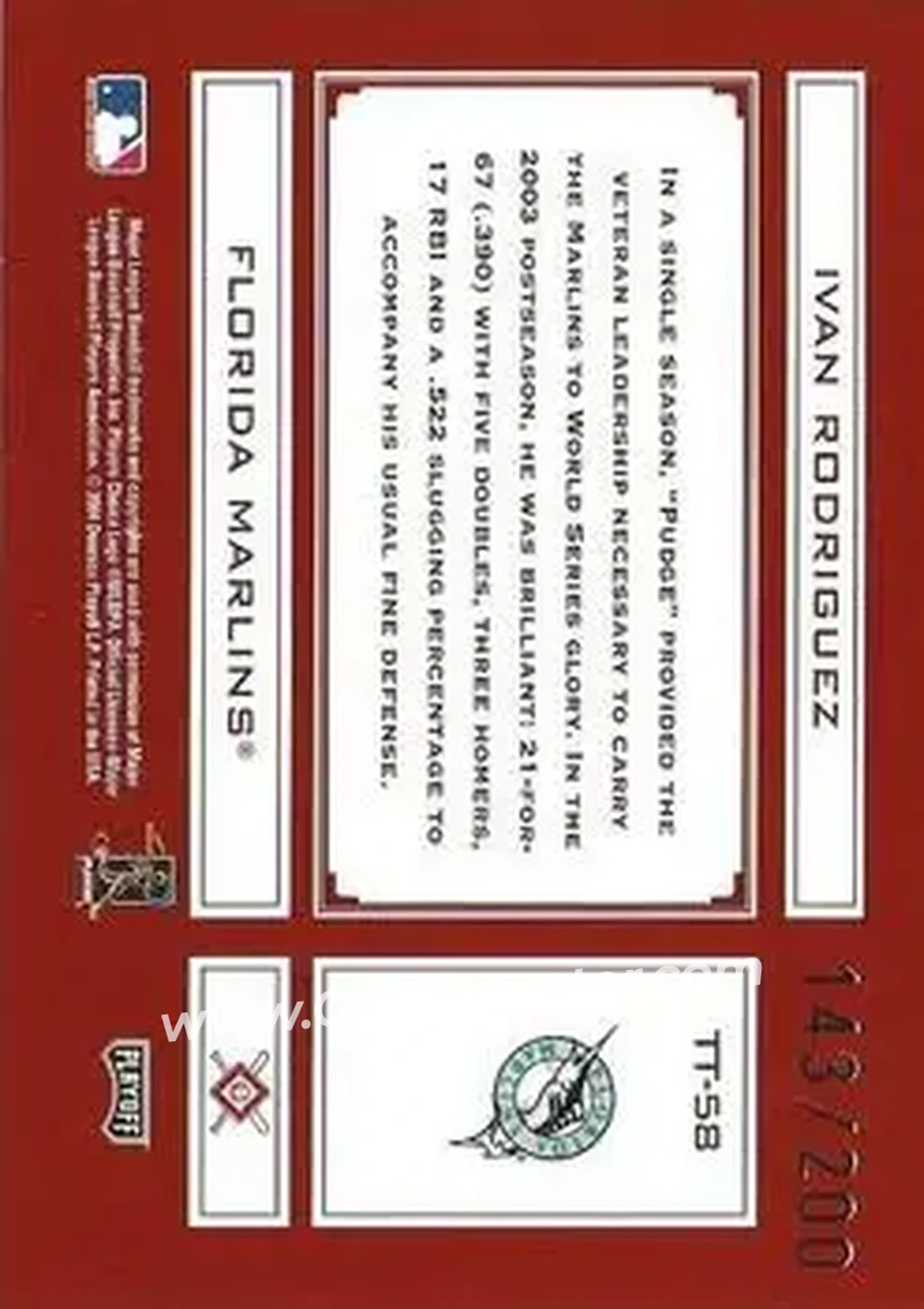 2004 Playoff Absolute Memorabilia - Tools of the Trade Red #TT-58 - Ivan Rodriguez - Florida Marlins - Back