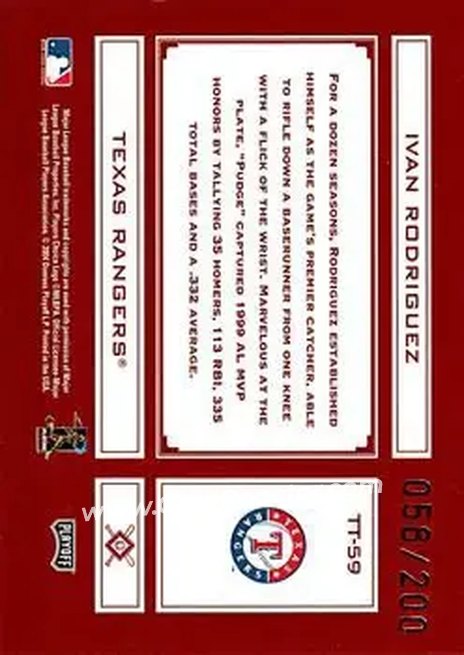 2004 Playoff Absolute Memorabilia - Tools of the Trade Red #TT-59 - Ivan Rodriguez - Texas Rangers - Back 2004 Playoff Absolute Memorabilia - Tools of the Trade Red #TT-59 - Ivan Rodriguez - Texas Rangers - Back